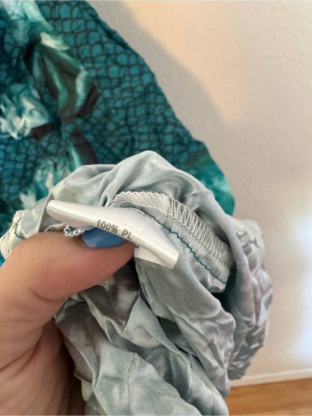 Alquema 3/4 Sleeve Smash Pocket Dress Aqua Flowers Crinkle Size 1 US 6/8 EUC - Picture 8 of 9